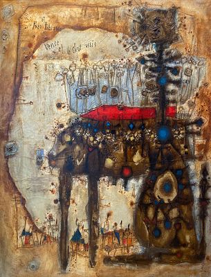 ** Theo Tobiasse - ** Theo Tobiasse 1927-2012 (French) Vence and the Cat, 1961 oil on canvas 