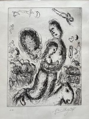 Marc Chagall - Marc Chagall 1887-1985 (Russian, French) Le couple sur le cheval, 1980 etching 