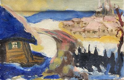 ** Mane Katz - ** Mane Katz 1894-1962 (Ukrainian, French) Village with the pink rofftops oil on 