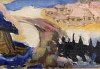 ** Mane Katz - ** Mane Katz 1894-1962 (Ukrainian, French) Village with the pink rofftops oil on תמונה - 1