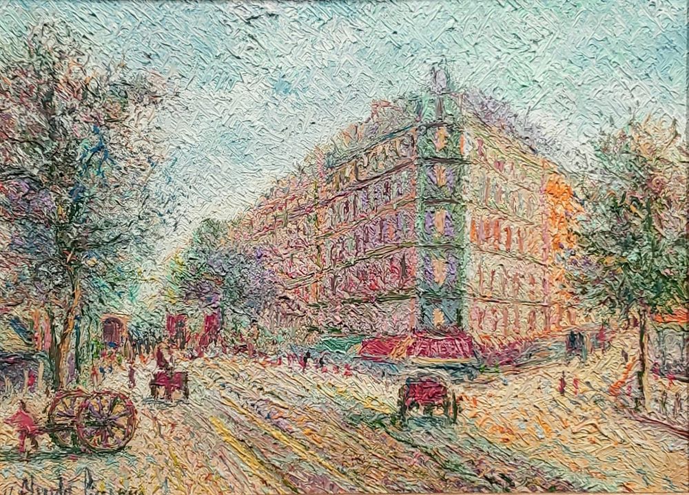 ** Hugues Claude Pissarro - ** Hugues Claude Pissarro 
b.1935 (French) 
Street in Paris 
oil on 