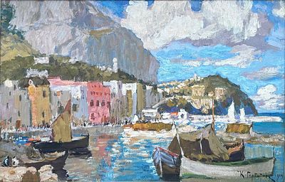 ** attributed to Konstantin Ivanovich Gorbatov - 1876-1945 (Russian) View of Capri, 1919 Gouache 