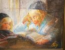 ** Huvy - ** Huvy 1927-2022 (Israeli) Boys learning Torah oil on canvas 20x30 cm signed lower תמונה - 2