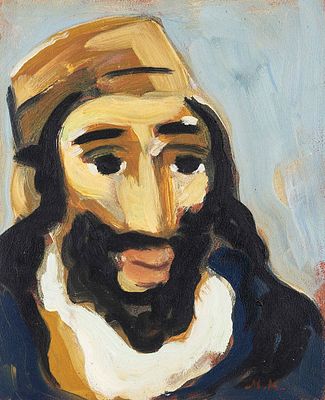 ** Mane Katz - ** Mane Katz 1894-1962 (Ukrainian, French) Jewish figure oil on board 21.80x18.50 