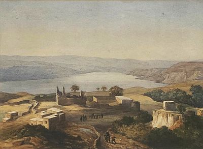 ** 19th century - ** 19th century Looking over Lake Tiberias watercolor on paper 22.90x30.40 cm 