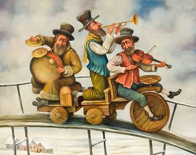 ** Boris Shapiro - ** Boris Shapiro b.1968 (Russian, Israeli) Traveling musicians oil on canvas 