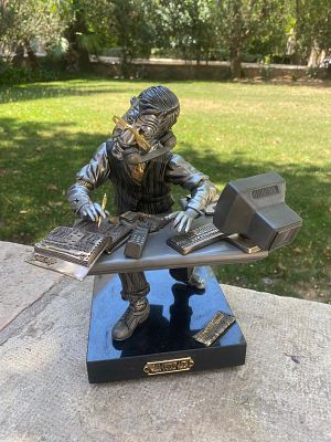 ** Frank Meisler - ** Frank Meisler 1929-2018 (German, Israeli) The accountant metal sculpture on 