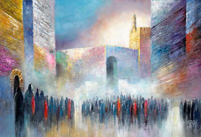** יוסי ביטון - ** Yossi Bitton b.1956 (Israeli) Overlooking Migdal David acrylic on canvas 80x122 