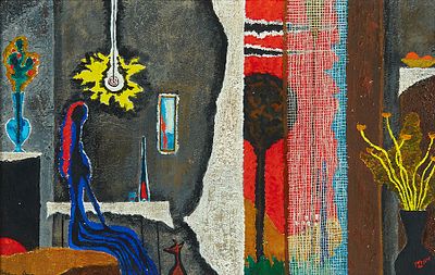 ** יוחנן סימון - ** Yohanan Simon 1905-1976 (Israeli) Seated woman in interior, 1960 oil on canvas 