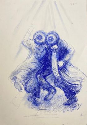 ** Huvy - ** Huvy 1927-2022 (Israeli) Hassidic dance watercolor on paper 59x42 cm signed lower 