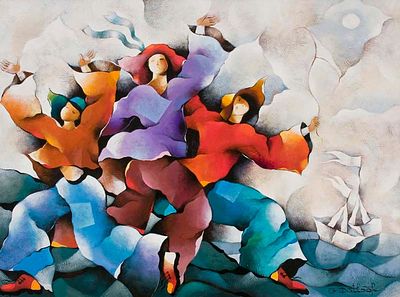 ** Galina Mazin Datloof b.1949 (Israeli) Three dancers oil on canvas 91x119 cm signed lower 
