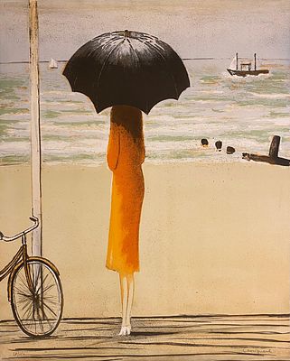 ** Jean Pierre Cassigneul - ** Jean Pierre Cassigneul b.1935 (French) Woman with an umbrella 