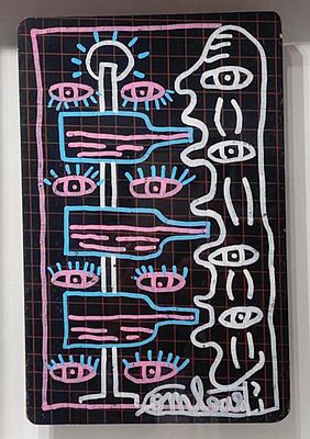 ** Robert Combas - ** Robert Combas b.1957 (French) Faces marker pen on cardboard 22.50x14.50 cm 