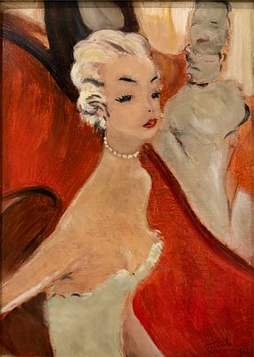 ** Jean-Gabriel Domergue - ** Jean-Gabriel Domergue 1889-1962 (French) La loge oil on canvasboard 