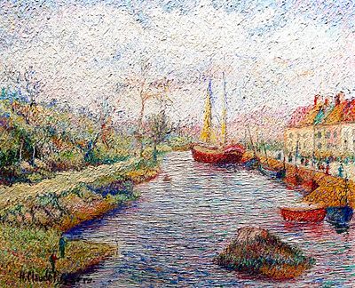 ** Hugues Claude Pissarro - ** Hugues Claude Pissarro b.1935 (French) le Bateu rouge oil on canvas 