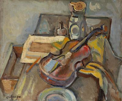 ** Pinchus Kremegne - ** Pinchus Kremegne 1890-1981 (French, Belarusian) Still life with violin 
