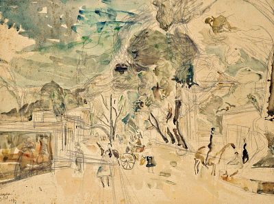 ** יוסף זריצקי - ** Joseph Zaritsky 1891-1985 (Israeli) Jerusalem, 1933 watercolor and pencil on 