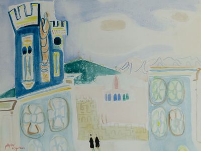 ** נחום גוטמן - ** Nachum Gutman 1898-1980 (Israeli) Figures in Jerusalem watercolor on paper 