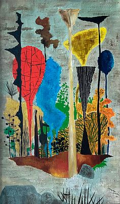 ** יוחנן סימון - ** Yohanan Simon 1905-1976 (Israeli) Oasis, 1960 oil on canvas 60x38 cm signed 