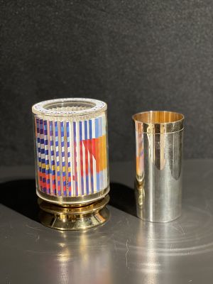 ** יעקב אגם - ** Yaacov Agam 1928-2026 (Israeli) Revolving Kiddush cup, Magen David the 24k gold 