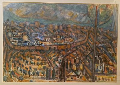 ** Elhanan Halpern - ** Elhanan Halpern 1914-1995 (Israeli) Jerusalem landscape watercolor on 