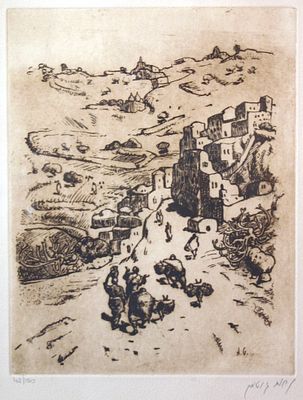 ** נחום גוטמן - ** Nachum Gutman 1898-1980 (Israeli) Eretz Israel etching 37x35 cm signed and 