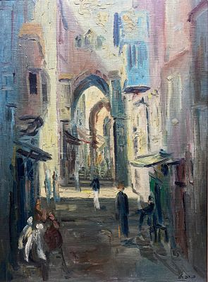 ** צבי רפאלי - ** Zvi Raphaeli 1924-2005 (Israeli) City Street oil on canvas 60x44 cm signed lower 