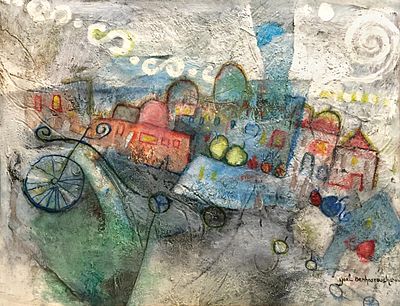 ** Yoel Benharrouche - ** Yoel Benharrouche b.1961 (Israeli) Ville de Lumiere oil on canvas 38x45 