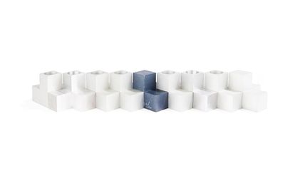 ** Zelig SEGAL - ** Zelig SEGAL 1933-2015 (Israeli) Chanukiah in 9 parts in brushed aluminium. 