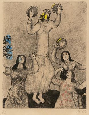 ** Marc Chagall - ** Marc Chagall 1887-1985 (Russian, French) Dance of Miriam, Pl.35 from 'Bible' 