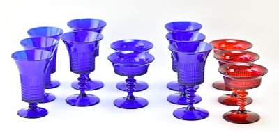 FENTON LINCOLN INN PATTERN GLASS GOBLETS & SHERBET GLASSES. A set of Fenton Lincoln Inn pattern 