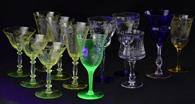 ASSORTED DEPRESSION GLASS STEMWARE. Assorted collection of twelve depression glass stemmed 