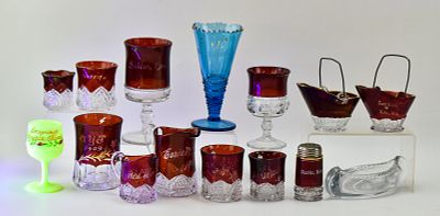 COLLECTION OF ANTIQUE TOURIST SOUVENIR PATTERN GLASSWARE. A collection of antique tourist 