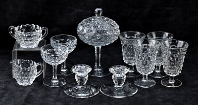 COLLECTION OF FOSTORIA CLEAR AMERICAN PATTERN GLASSWARE. A collection of Fostoria clear American 