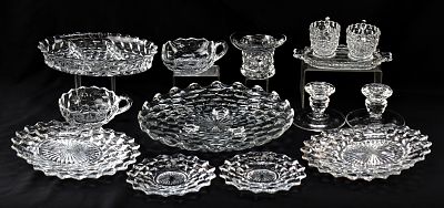 COLLECTION OF FOSTORIA CLEAR AMERICAN PATTERN GLASSWARE. A collection of Fostoria clear American 