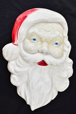 VINTAGE SANTA HEAD HANGING BLOW MOLD. A vintage Santa head hanging blow mold. Measures 22"H x 