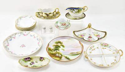 COLLECTION OF ANTIQUE NIPPON PLATES & SERVING ITEMS. Includes a cake plate measuring 1.5" H x 