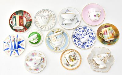 TWELVE DEMITASSE CUPS & SAUCERS. A collection of twelve vintage demitasse cups and saucers 