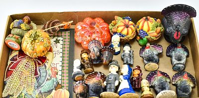 VINTAGE THANKSGIVING DECOR: GURLEY & TAVERN CANDLES, GLOBAL VILLAGES, & MORE. This lot includes 