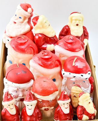 VINTAGE CHRISTMAS SANTA CLAUS CANDLES: GURLEY & TAVERN. This lot includes 14 vintage Christmas 