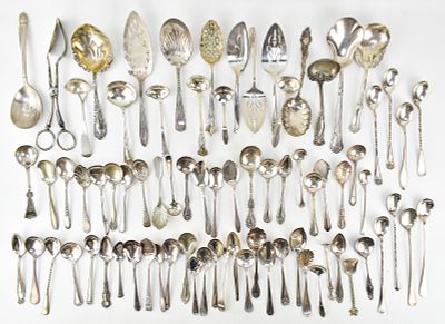 ASSORTED SILVERPLATE SPOONS. An assortment of silverplate spoons such as jelly spoons, serving 
