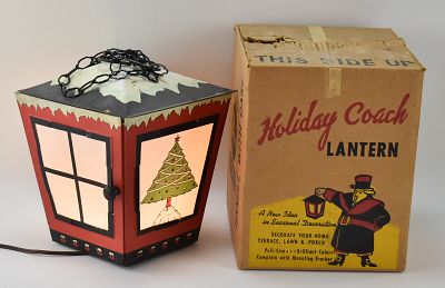 POLORON PRODUCTS INCORPORATED HOLIDAY COACH LANTERN & SHIPPING BOX. A Poloron Products 