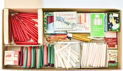 VINTAGE CHRISTMAS & BIRTHDAY TAPED CANDLES: SOCONY, CYPRESS, PACIFIC CANDLE COMPANY, & MORE. This 