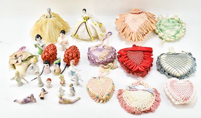 COLLECTION OF ANTIQUE PIN CUSHION DOLLS. A collection of antique pin cushion dolls and 