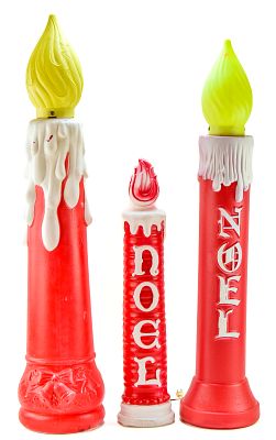 THREE CHRISTMAS BLOW MOLD CANDLES. Three Christmas blow mold candles from Empire, Decorative 