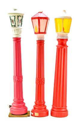 THREE CHRISTMAS BLOW MOLD LANTERNS. Three Christmas blow mold lanterns. Two are made by Empire 