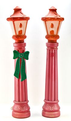 TWO BECO CHRISTMAS BLOW MOLD LANTERNS. A pair of BECO Christmas blow mold lanterns, each 