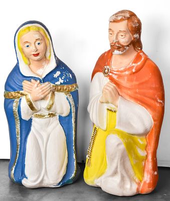 POLORON PRODUCTS MARY & JOSEPH BLOW MOLDS. A set of Mary and Joseph nativity blow molds made by 