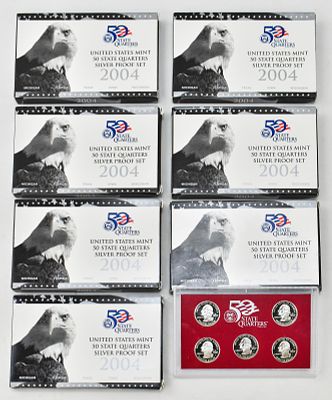 SIX 2004 UNITED STATES STATE QUARTERS SILVER PROOF SETS. Six 2004 United States Mint 50 State 