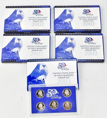 2002 STATE QUARTERS PROOF SETS (4) AND 2003 STATE QUARTERS PROOF SET (1). An assortment of four 